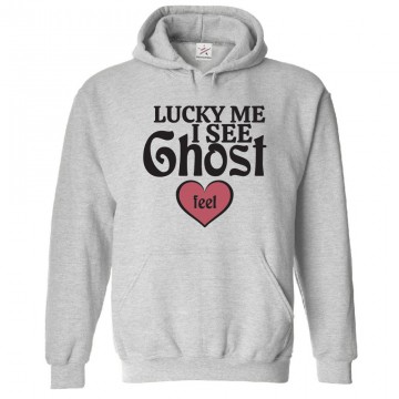Lucky Me I See Ghost Funny Unisex Classic Kids and Adults Pullover Hoodie 									
